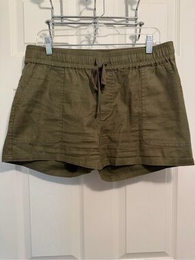 tentree Olive Drawstring Linen-Blend Athletic Shorts